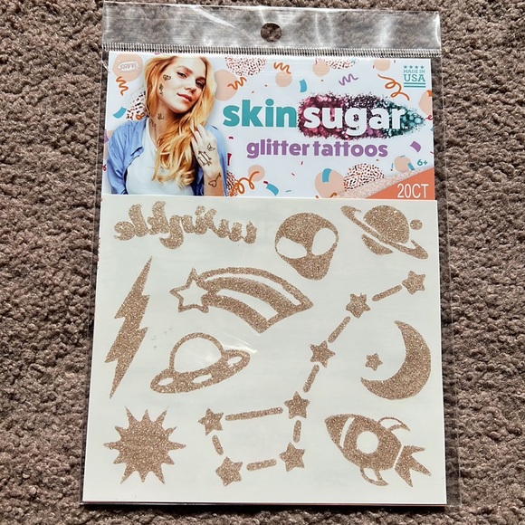 LOT 40 Savvi Skin Sugar Glitter Tattoos Gold Blue Cosmic Sun Stars Alien Planets - Picture 3 of 6